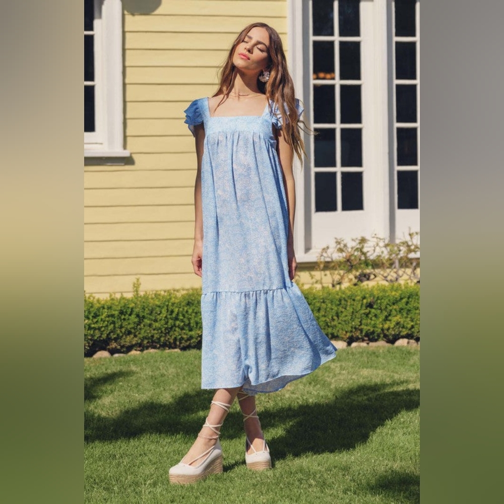 By the River Midi Flutter Sleeve Floral Dress NWT - Picture 6 of 10